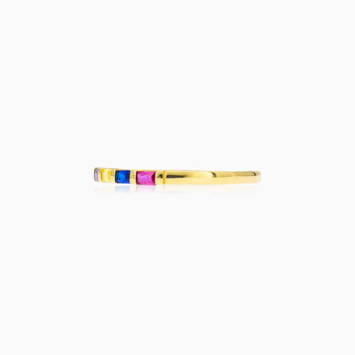 Baguette multicolored line gold ring