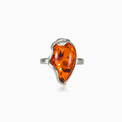 Pear amber ring