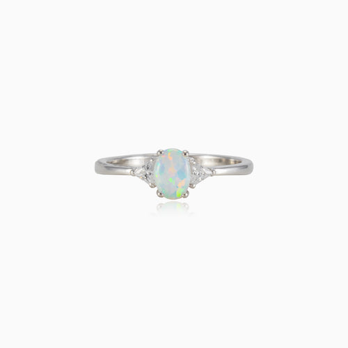 Thin white opal ring