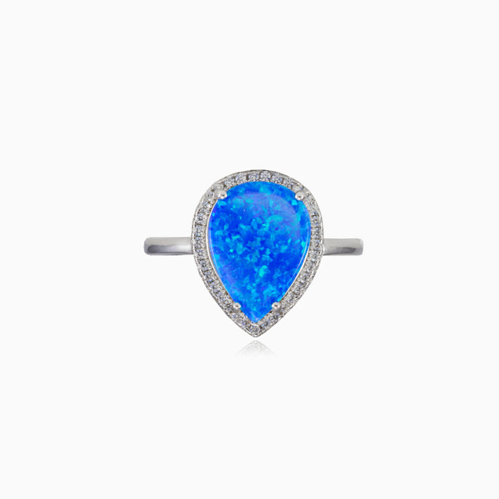 Wide blue opal pear ring