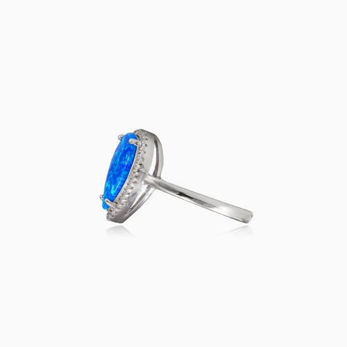 Wide blue opal pear ring