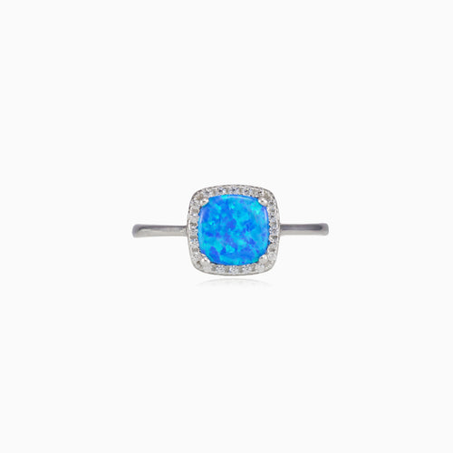 Square soft blue opal ring