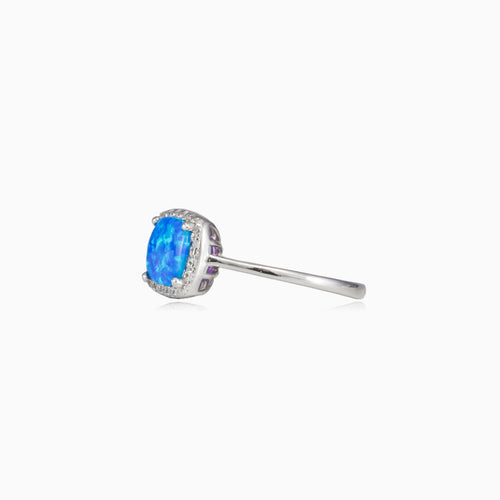 Square soft blue opal ring