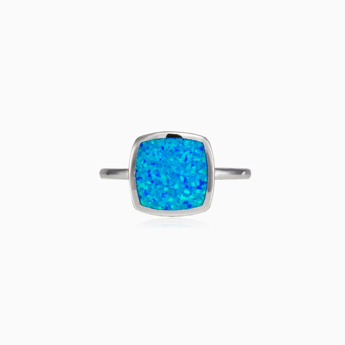 Square flat blue opal ring
