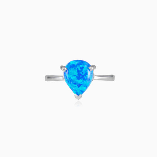 Stříbrný prsten s kapkovitým modrým opálem