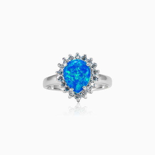 Prsten s modrým opálem ve tvaru kapky