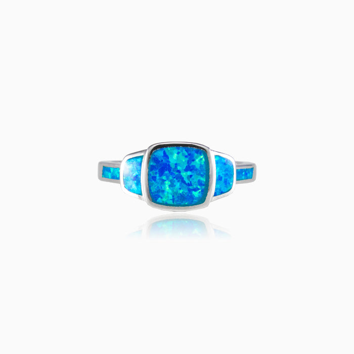 Anillo cuadrado de ópalo azul