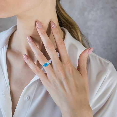 Square blue opal ring