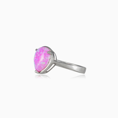 Prsten s růžovým opálem ve tvaru kapky