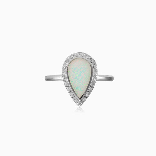 Teardrop white opal ring