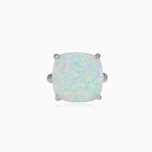 Twisted square white opal ring