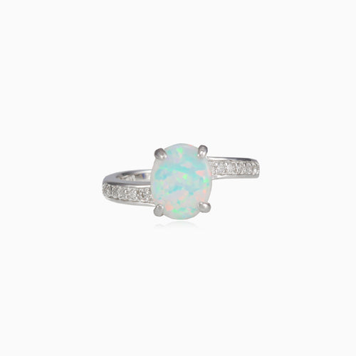 Shiny white opal twisted ring