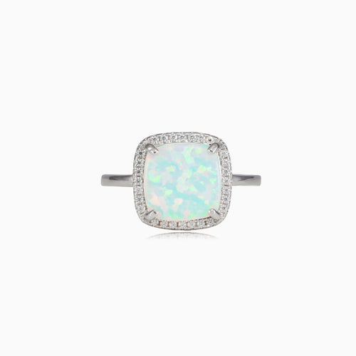 Square soft white opal ring