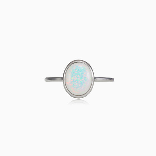 Cabochon white opal ring