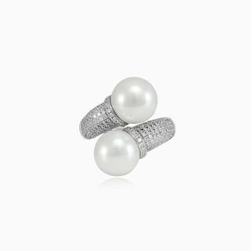 Twisted two pearl ring
