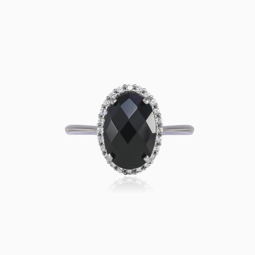 Halo oval onyx white gold ring
