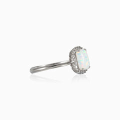 Rectangle white opal ring