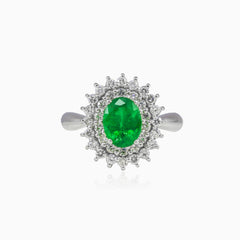 Královský bílý prsten se smaragdem 