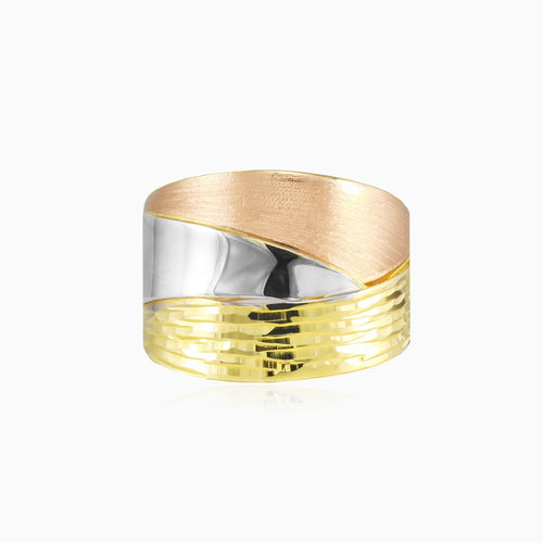 Široký prsten s trojkombinací zlata