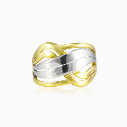 Threaded yellow and white gold ring
