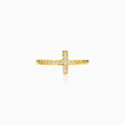 Zlatý křížový prsten se zirkony