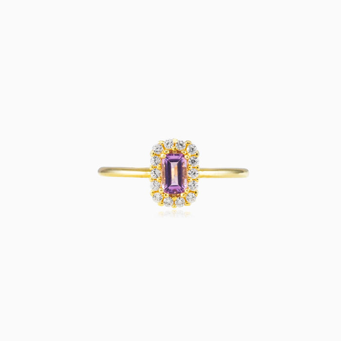 Bague halo rectangulaire avec améthyste