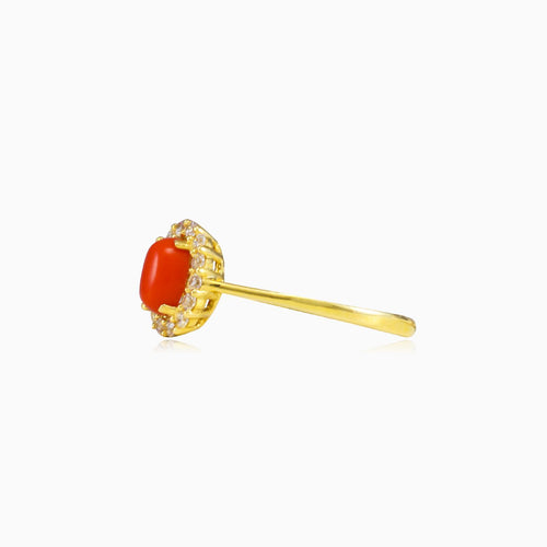 Oval coral gold ring