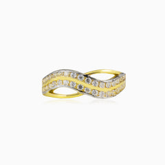 Curved lines cubic zirconia gold ring