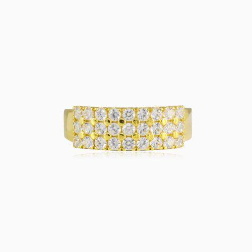 Three-row cubic zirconia gold band