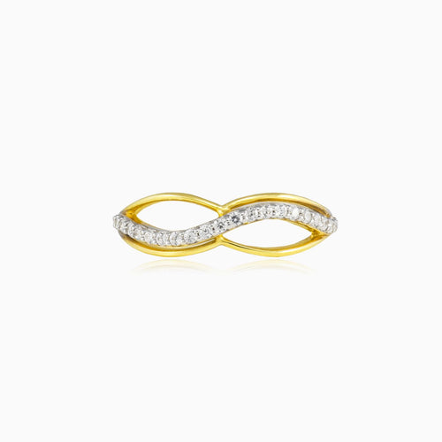 Infinity gold ring with elevated cubic zirconia row