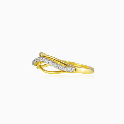 Infinity gold ring with elevated cubic zirconia row
