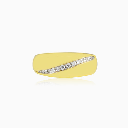 Cubic zirconia diagonal gold ring