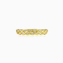 Braided gold cubic zirconia ring