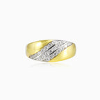 Three cubic zirconia lines broad gold ring