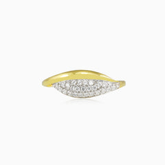 Pave leaf yellow gold ring