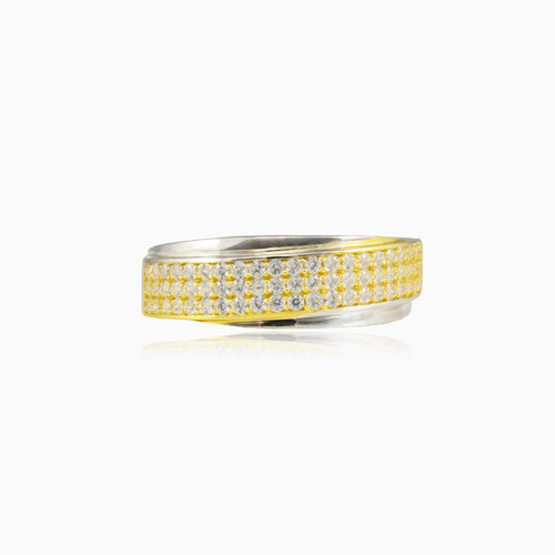  Třířadý zlatý prsten s kubickými zirkony