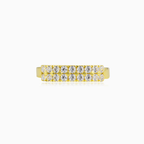 Two-row cubic zirconia gold ring