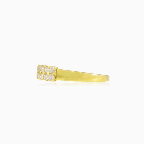 Dvouřadý zlatý prsten s drobnými zirkony