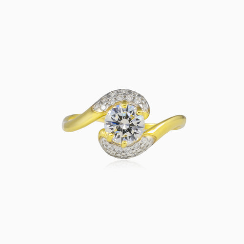 Twisted gold and cubic zirconia ring