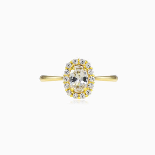 Halo oval cubic zirconia gold ring