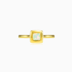 Square white opal gold ring
