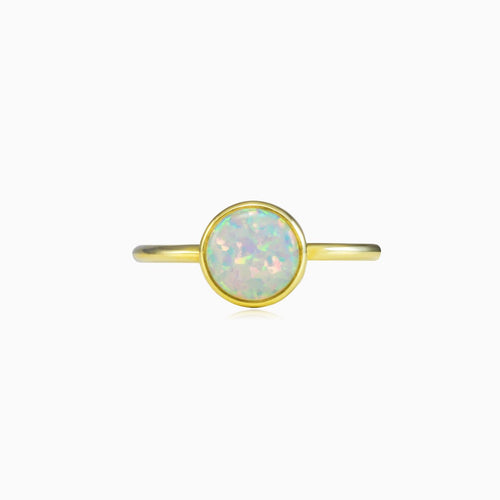 Round white opal gold ring