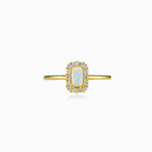Rectangle opal halo ring