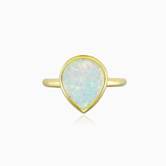 Wide pear opal gold ring