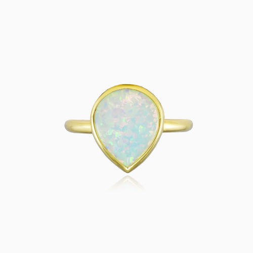 Wide pear opal gold ring