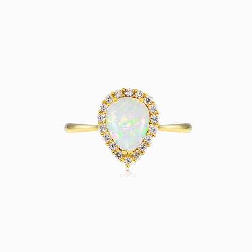 Pear white opal gold ring