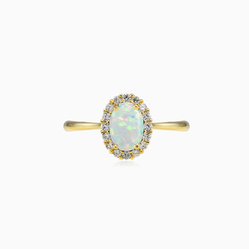 Oval halo white opal ring