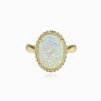 Massive oval white opal gold ring