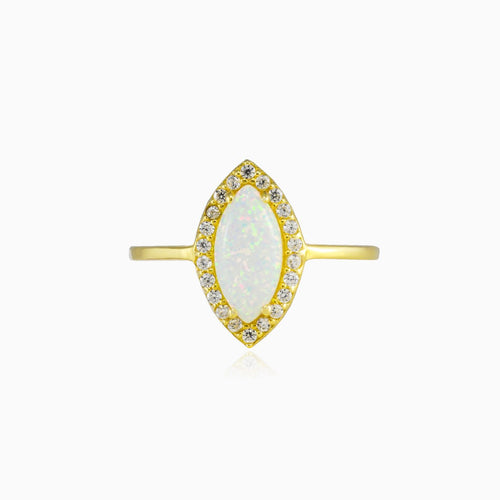 Marquise white opal gold ring