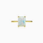 Rectangle white opal gold ring